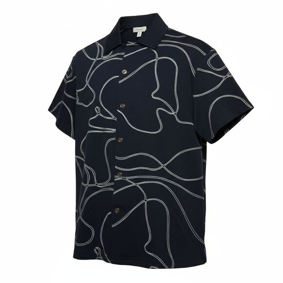 Reiss Shirt Mens Medium Navy Blue Short Sleeve Button Up Cotton Abstract Print - Picture 1 of 13